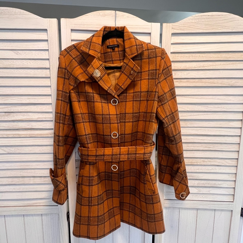 Plaid Orange Women's Coat